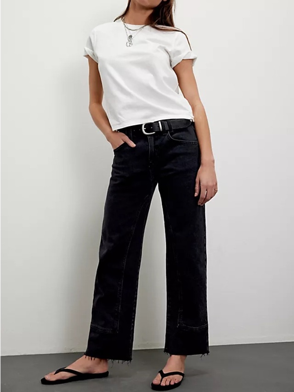 Free People Risk Taker Mid Rise Straight Leg Jeans Black